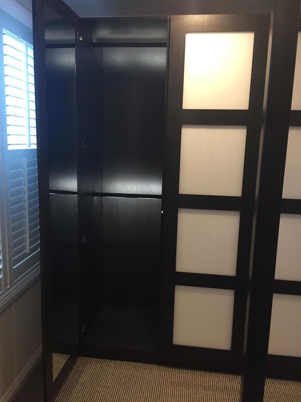 Black and White Glass swing door robe with Lighted hang rail